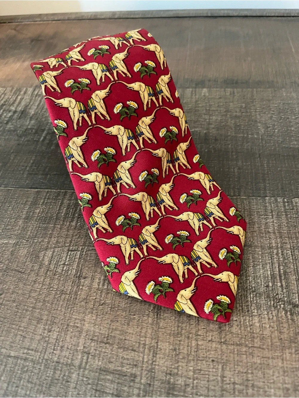 Vtg Brooks Brothers Makers Silk Tie‎ Red Elephant Floral Novelty USA